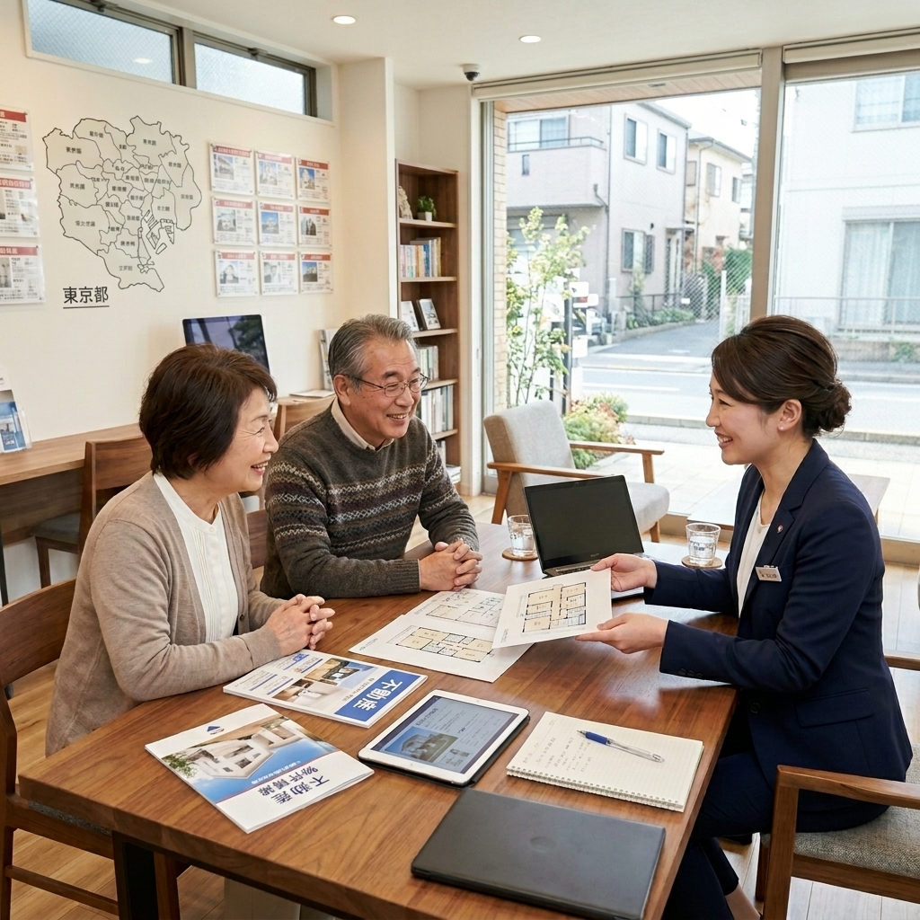 書類を持ちながら笑顔で説明する担当者